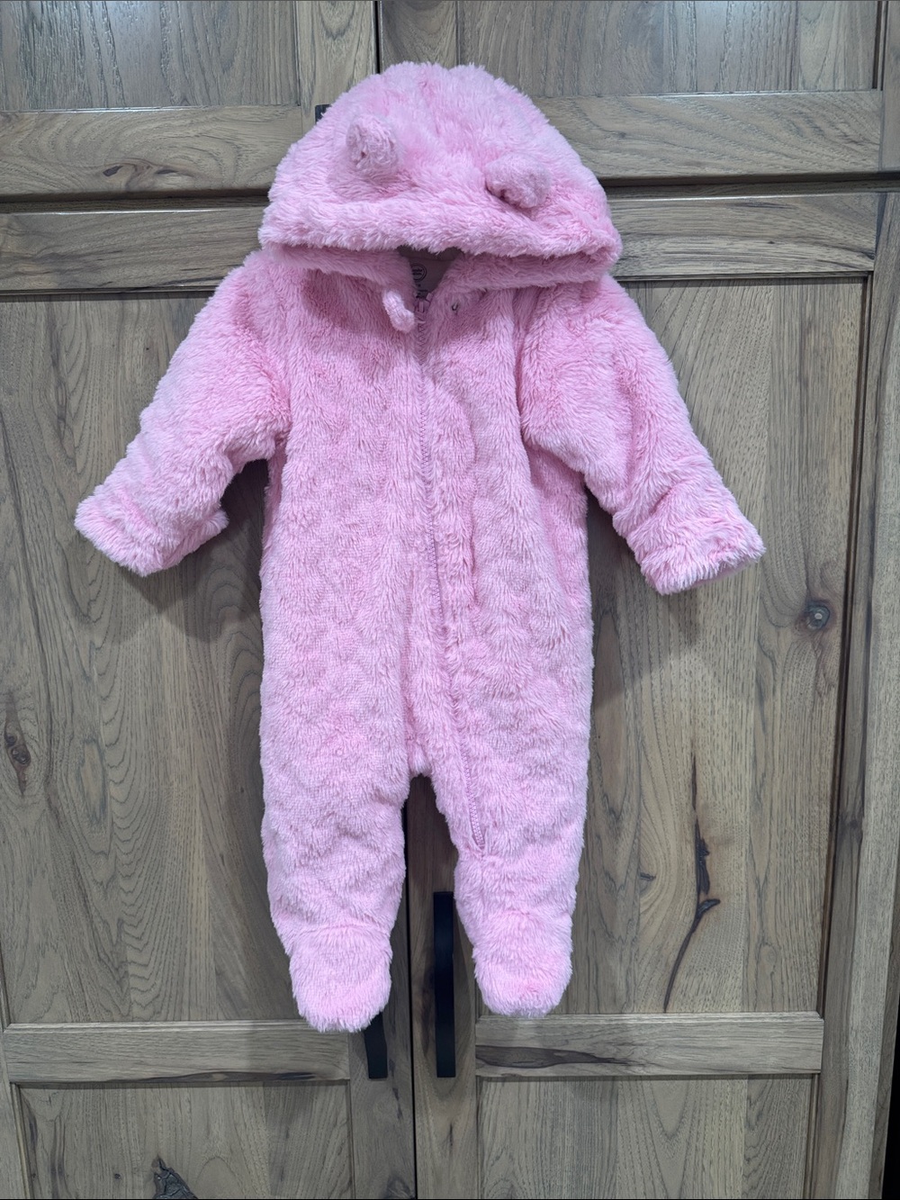wonder nation Pink Plush Hooded Baby One-Piece with Ears